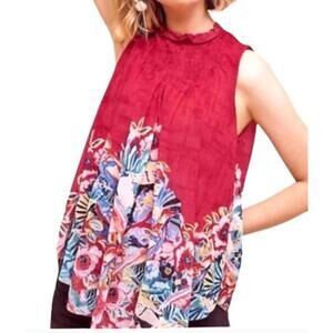 Anthropologie Deletta Dominica Swing Top Red Floral Flowy Smocked